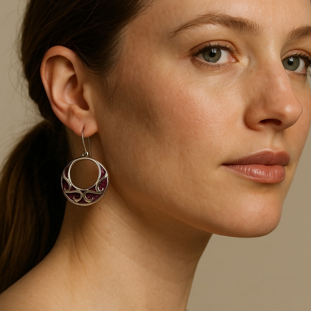Vintage Trifari earrings with purplish enamel inlay